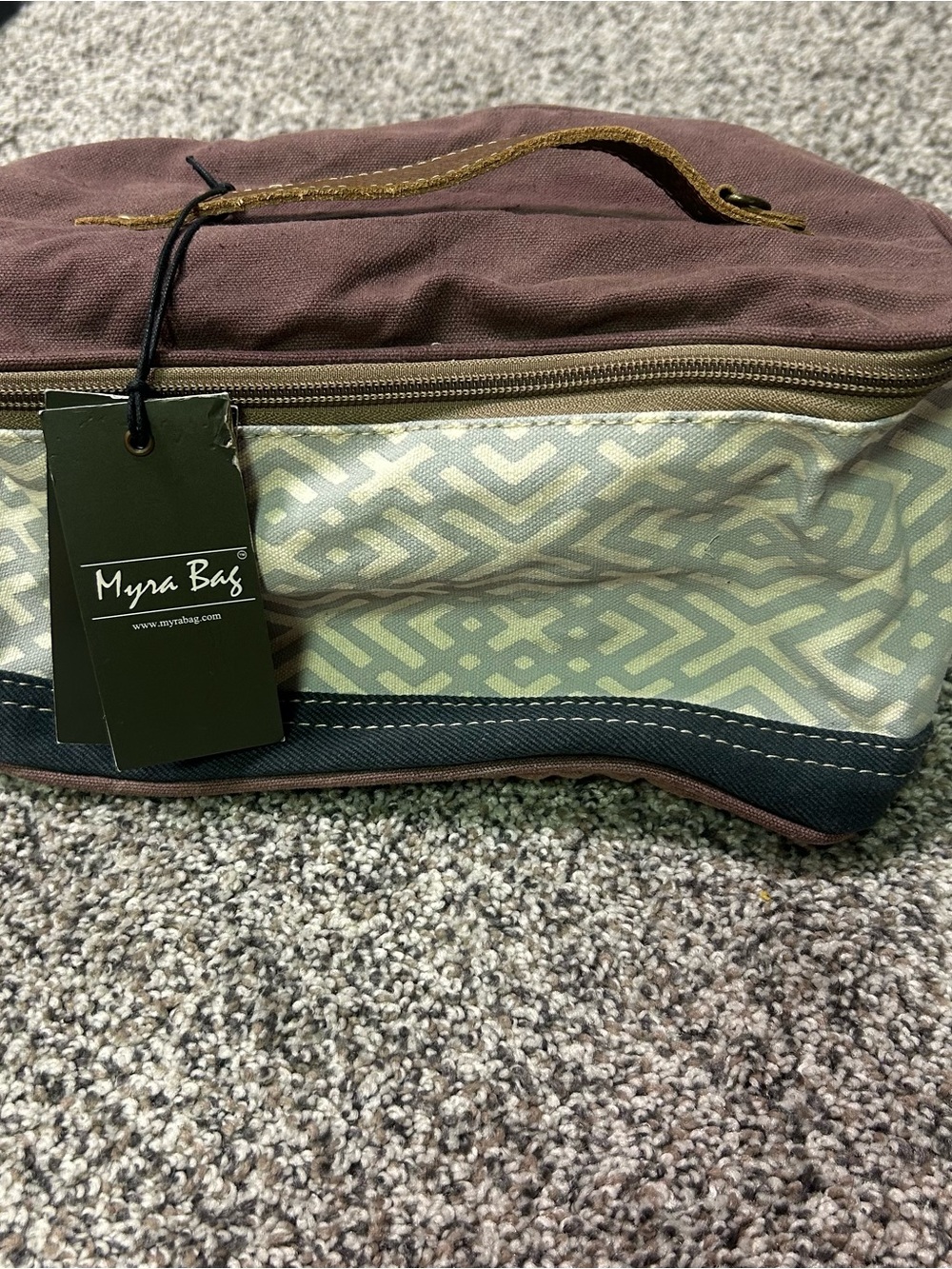 Myra Bag Upcycled Canvas and Leather Trim 11”x5"x5.5" Shaving Kit Cosmetic Bag